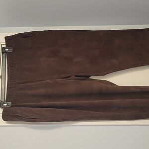 Lands End Womens 2XL Chocola Corduroy Elastic Waist Stretch Pull On Pants Pocket